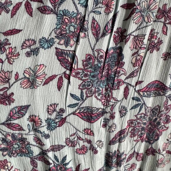 J. Jill Tasseled Tunic Top Blue Tassel Drawstring Neck Floral 3/4 Sleeve Sz M - Picture 2 of 6